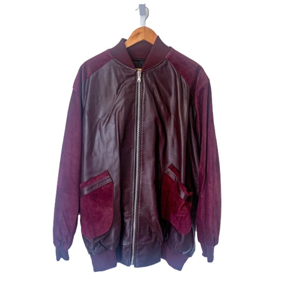 Custom Maroon Suede and Leather Bomber Jacket